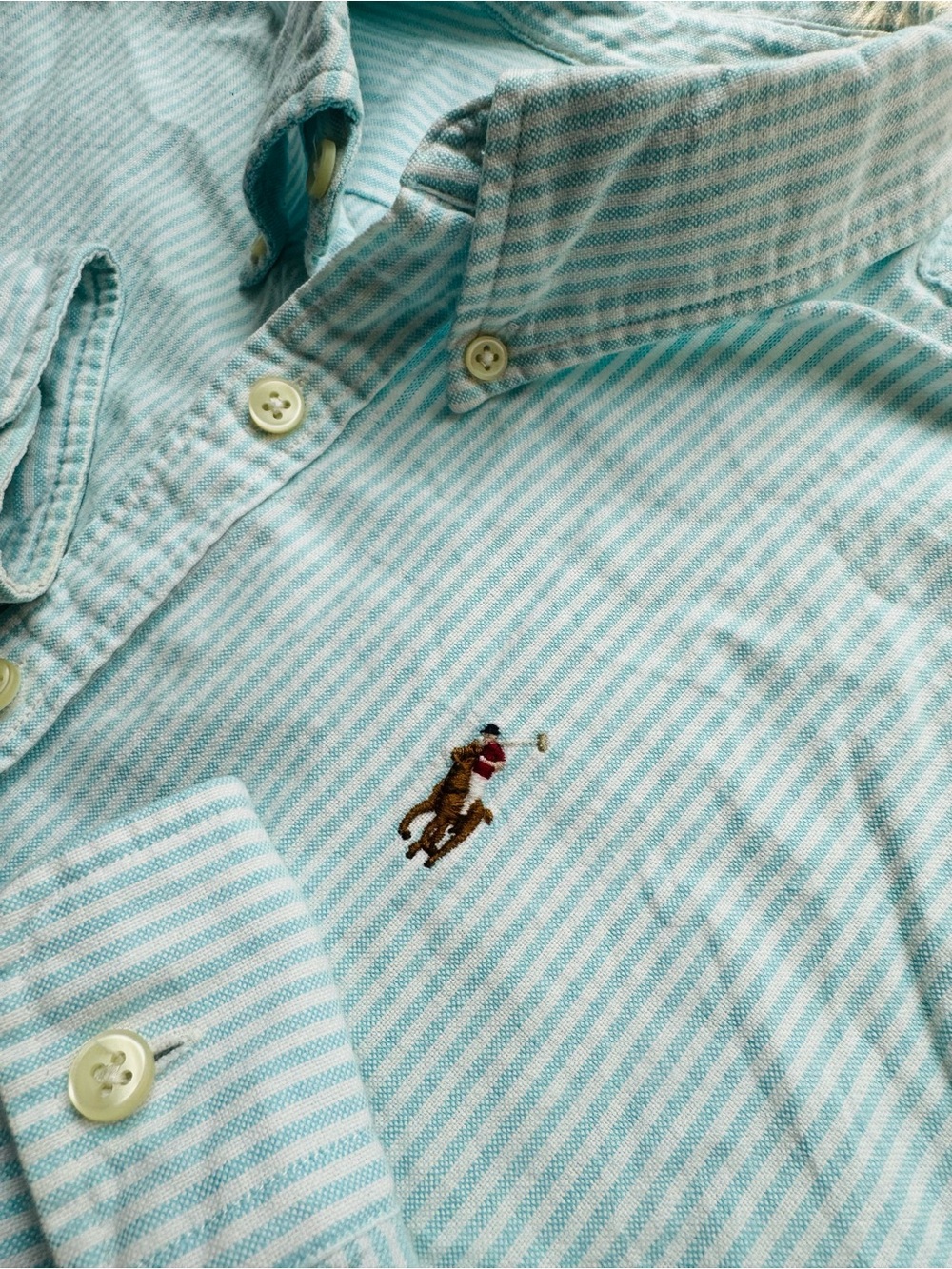 Ralph Lauren Mint Green and White Striped Button-Down Shirt - Picture 3 of 5